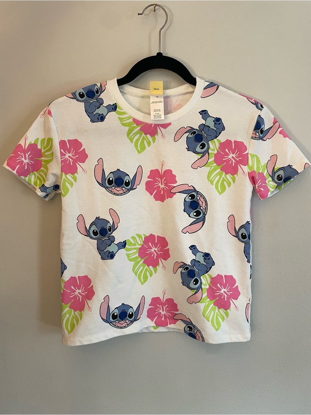 Disney White Kids' Lilo & Stitch Tee with Pink & Green Floral Print